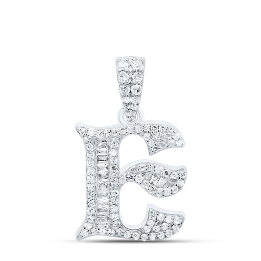 0.32 Ctw Natural Diamond Baguette Hiphop Initial Letter E Pendant in 10k White Gold
