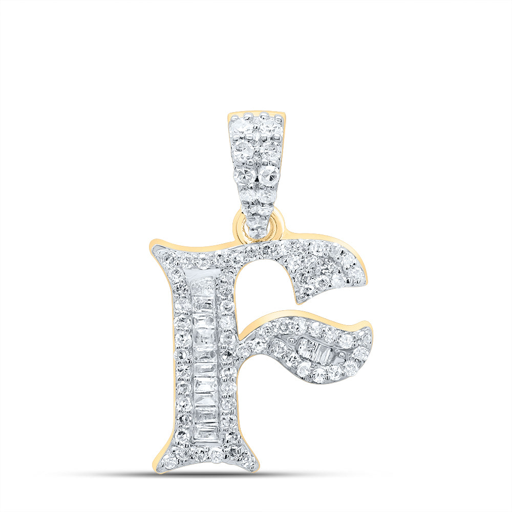 0.26 Ctw Natural Diamond Baguette Hiphop Initial Letter F Pendant in 10k Yellow Gold