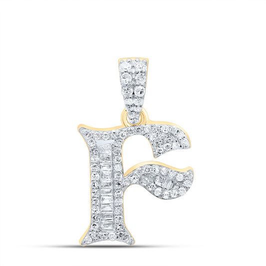 0.26 Ctw Natural Diamond Baguette Hiphop Initial Letter F Pendant in 10k Yellow Gold