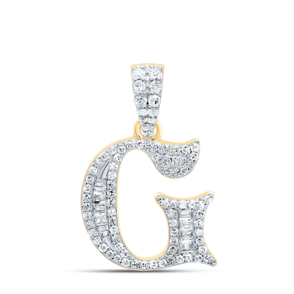 0.27 Ctw Natural Diamond Baguette Hiphop Initial Letter G Pendant in 10k Yellow Gold
