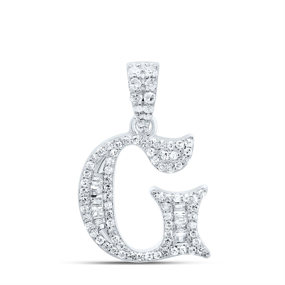 0.27 Ctw Natural Diamond Baguette Hiphop Initial Letter G Pendant in 10k White Gold