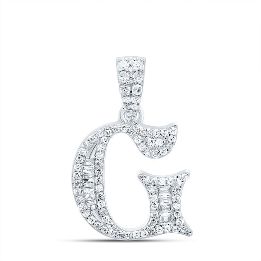 0.27 Ctw Natural Diamond Baguette Hiphop Initial Letter G Pendant in 10k White Gold