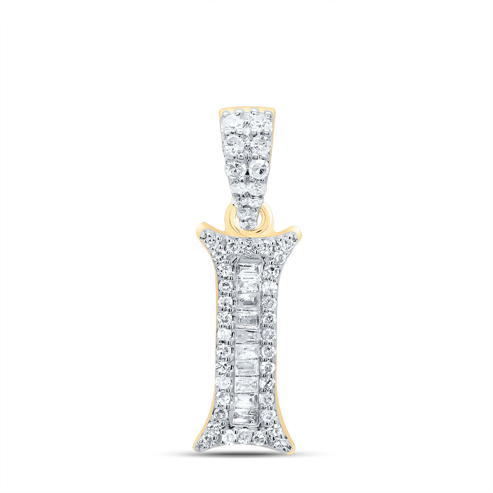0.21 Ctw Natural Diamond Baguette Hiphop Initial Letter I Pendant in 10k Yellow Gold