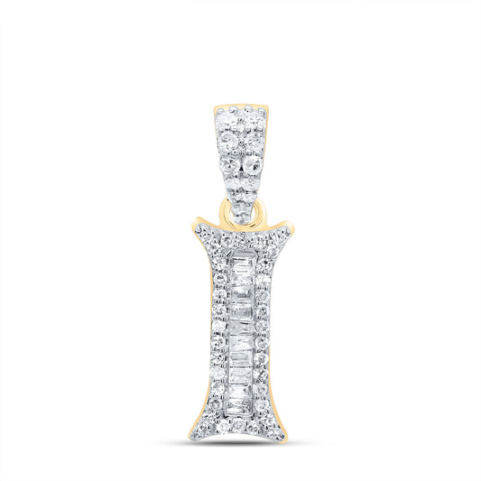 0.21 Ctw Natural Diamond Baguette Hiphop Initial Letter I Pendant in 10k Yellow Gold