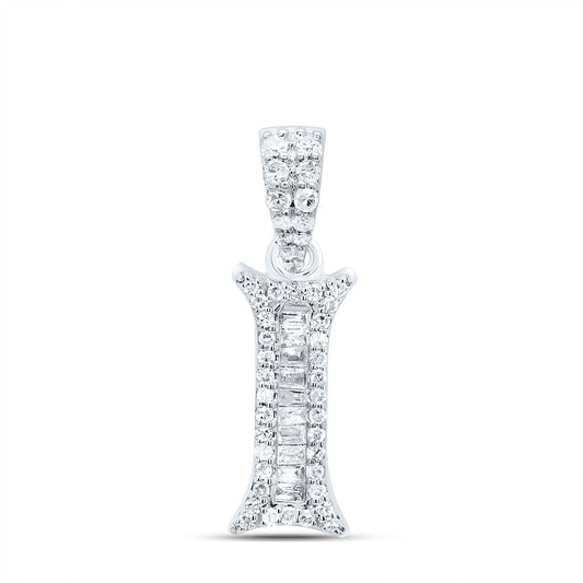 0.21 Ctw Natural Diamond Baguette Hiphop Initial Letter I Pendant in 10k White Gold