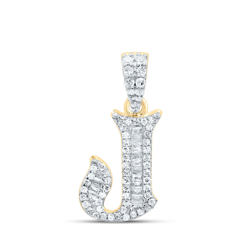 0.24 Ctw Natural Diamond Baguette Hiphop Initial Letter J Pendant in 10k Yellow Gold