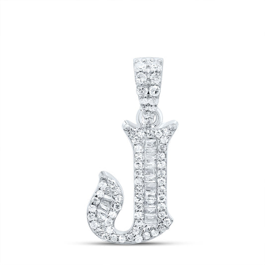 0.25 Ctw Natural Diamond Baguette Hiphop Initial Letter J Pendant in 10k White Gold