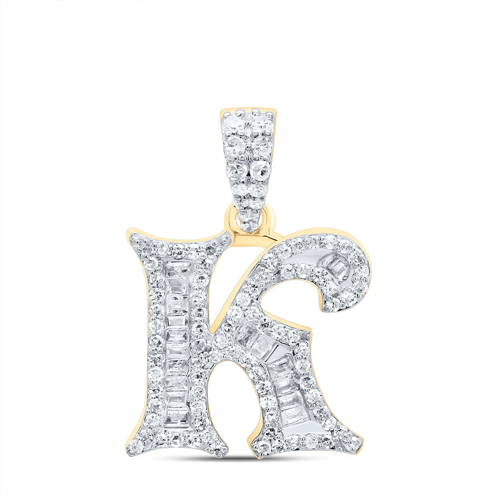 0.36 Ctw Natural Diamond Baguette Initial Letter K Pendant in 10k Yellow Gold