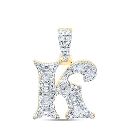 0.36 Ctw Natural Diamond Baguette Initial Letter K Pendant in 10k Yellow Gold