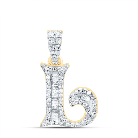 0.28 Ctw Natural Diamond Baguette Hiphop Initial Letter L Pendant in 10k Yellow Gold