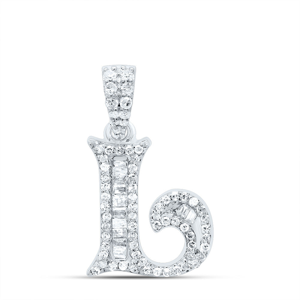0.28 Ctw Natural Diamond Baguette Hiphop Initial Letter L Pendant in 10k White Gold