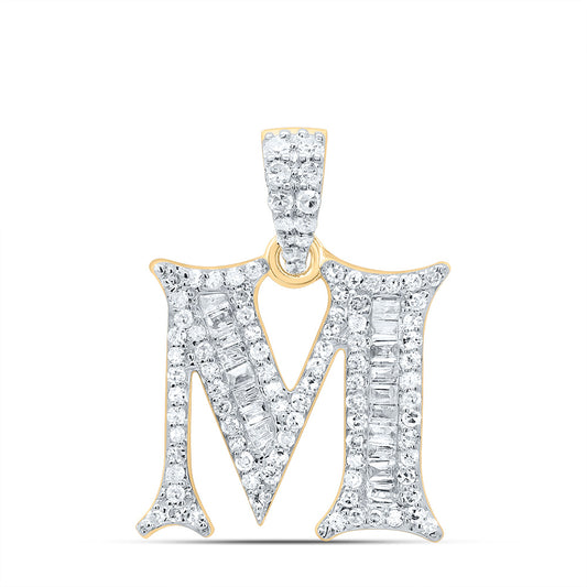 0.35 Ctw Natural Diamond Hiphop Designer Initial Letter M Pendant in 10k Yellow Gold