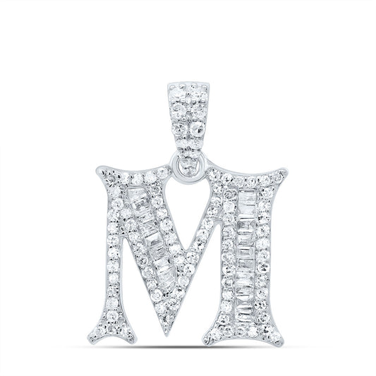 0.34 Ctw Natural Diamond Hiphop Designer Initial Letter M Pendant in 10k White Gold