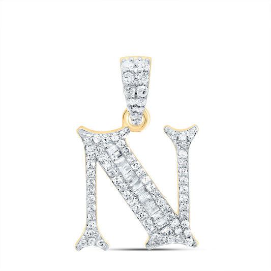 0.26 Ctw Natural Diamond Baguette Hiphop Initial Letter N Pendant in 10k Yellow Gold