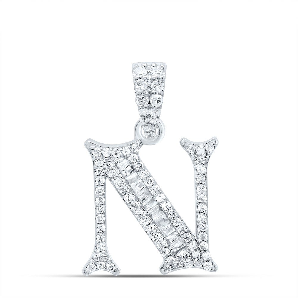 0.26 Ctw Natural Diamond Baguette Hiphop Initial Letter N Pendant in 10k White Gold