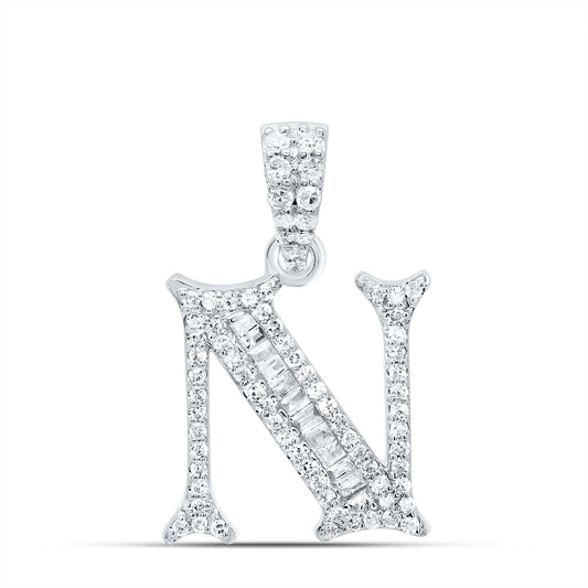 0.26 Ctw Natural Diamond Baguette Hiphop Initial Letter N Pendant in 10k White Gold