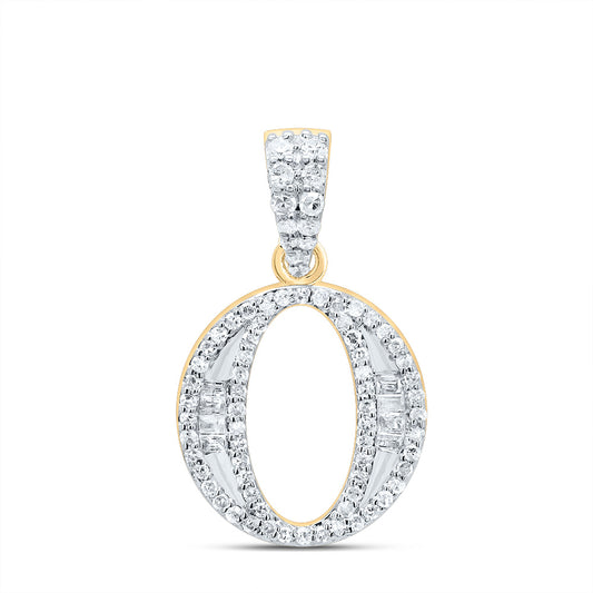 0.25 Ctw Natural Diamond Hihop Baguette Initial Letter O Pendant in 10k Yellow Gold