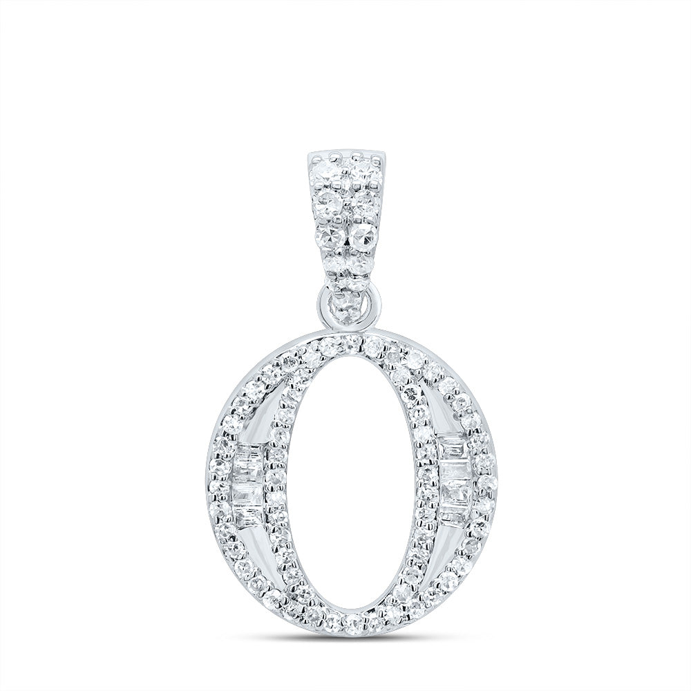 0.27 Ctw Natural Diamond Hihop Baguette Initial Letter O Pendant in 10k White Gold