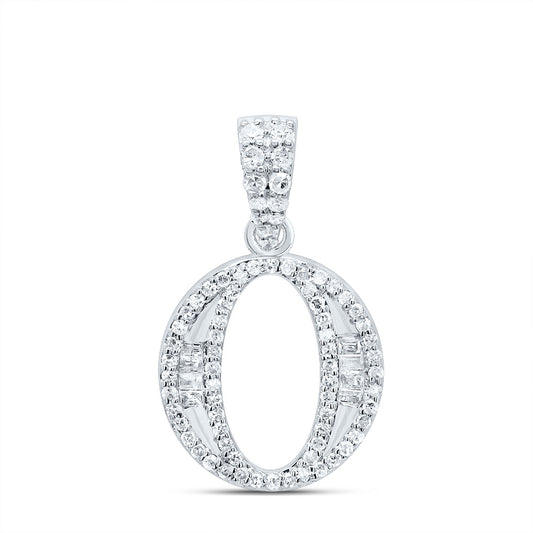 0.27 Ctw Natural Diamond Hihop Baguette Initial Letter O Pendant in 10k White Gold