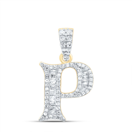 0.27 Ctw Natural Diamond Baguette Initial Letter P Pendant in 10k Yellow Gold
