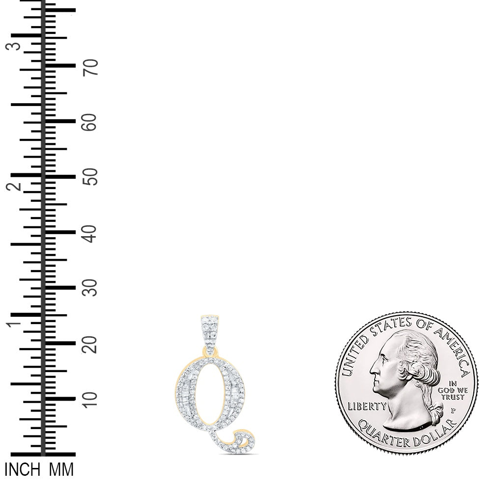 0.29 Ctw Natural Diamond Baguette Initial letter Q Pendant in 10k Yellow Gold