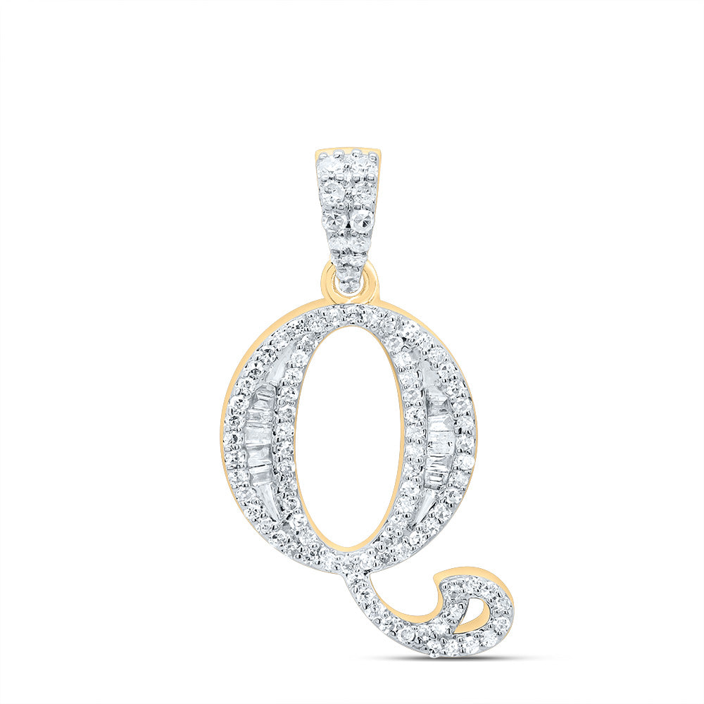 0.29 Ctw Natural Diamond Baguette Initial letter Q Pendant in 10k Yellow Gold
