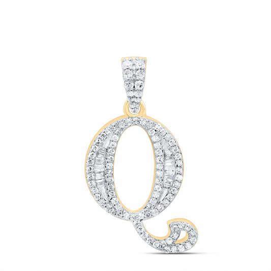 0.29 Ctw Natural Diamond Baguette Initial letter Q Pendant in 10k Yellow Gold