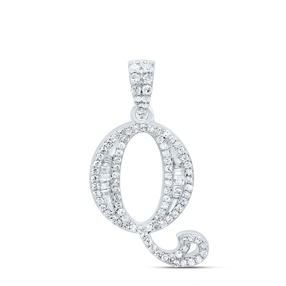 0.31 Ctw Natural Diamond Baguette Initial letter Q Pendant in 10k White Gold