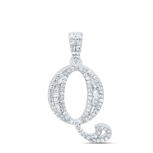 0.31 Ctw Natural Diamond Baguette Initial letter Q Pendant in 10k White Gold