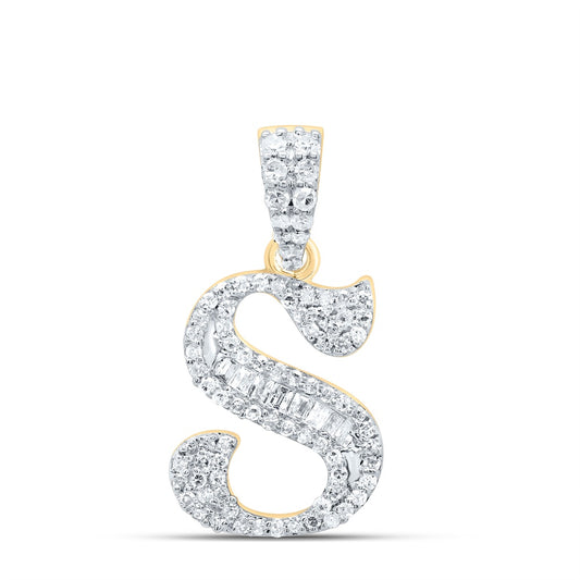 0.27 Ctw Natural Diamond Baguette Hiphop Initial Letter S Pendant in 10k Yellow Gold