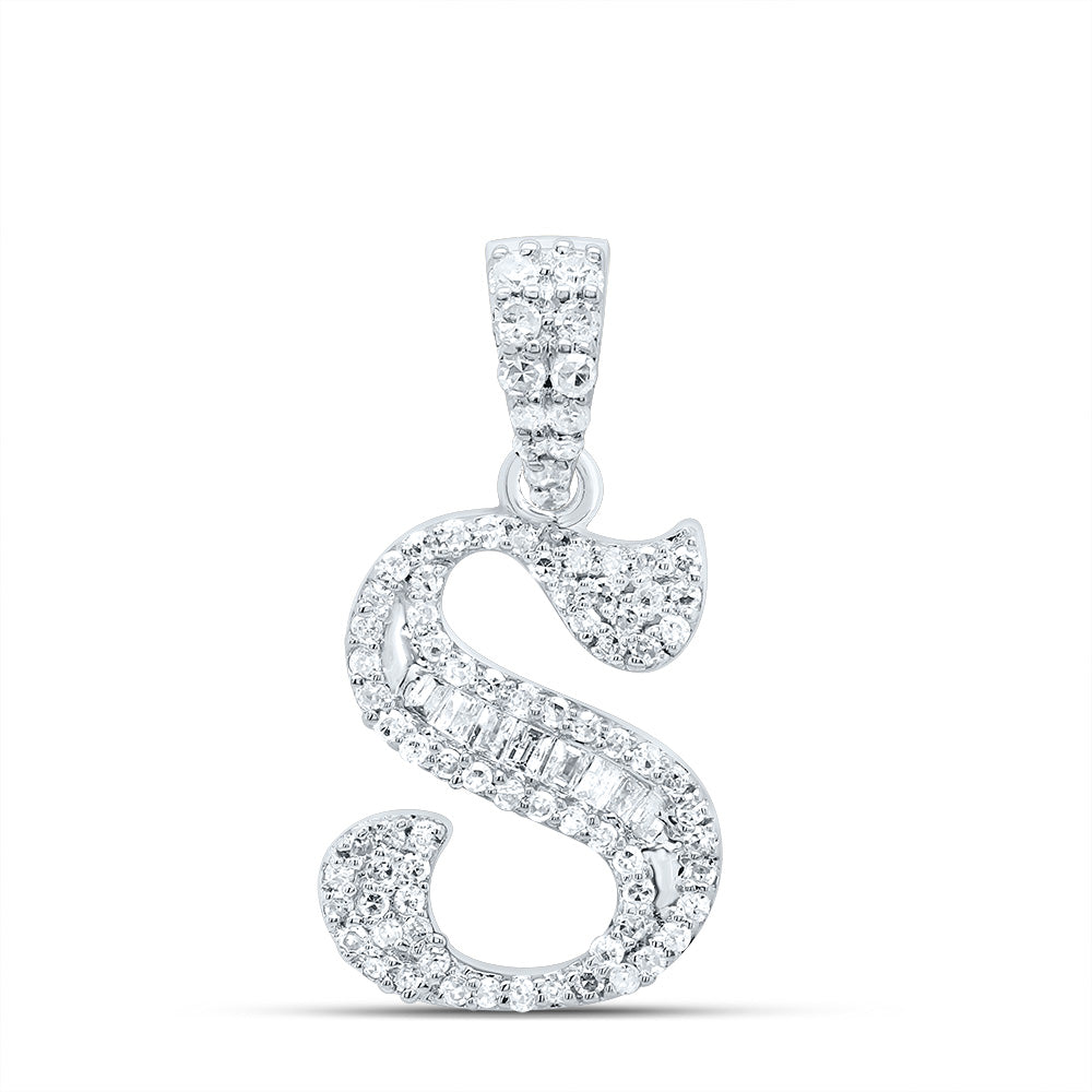 0.27 Ctw Natural Diamond Baguette Hiphop Initial Letter S Pendant in 10k White Gold