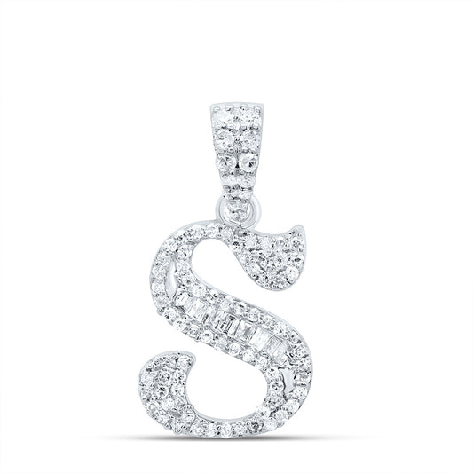 0.27 Ctw Natural Diamond Baguette Hiphop Initial Letter S Pendant in 10k White Gold