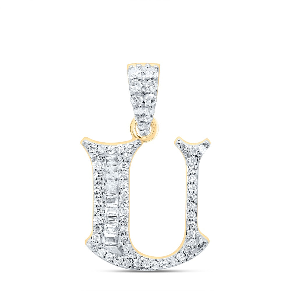 0.23 Ctw Natural Diamond Hiphop Designer Initial Letter U Pendant in 10k Yellow Gold