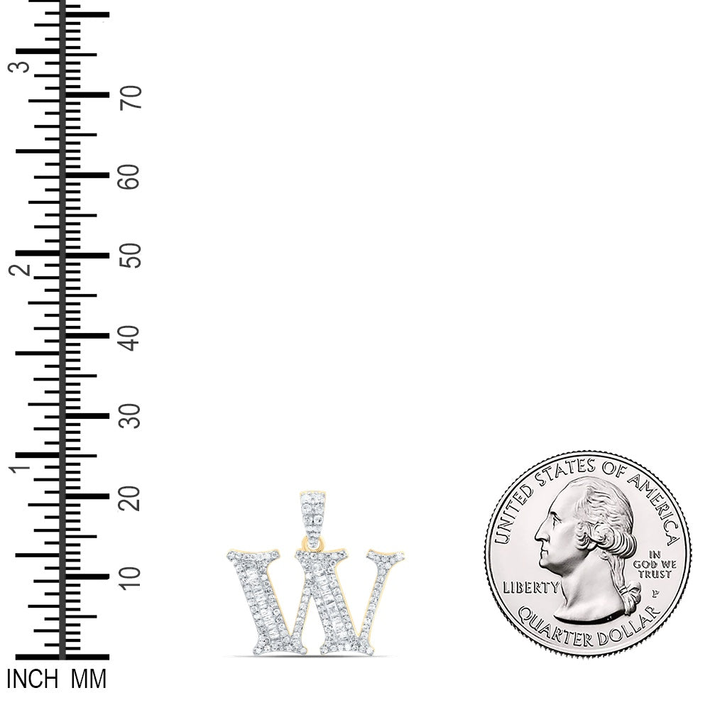 0.41 Ctw Natural Diamond Bagguette Initial Letter W Pendant in 10k Yellow Gold