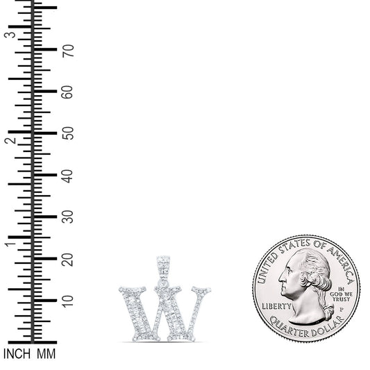 0.4 Ctw Natural Diamond Bagguette Initial Letter W Pendant in 10k White Gold