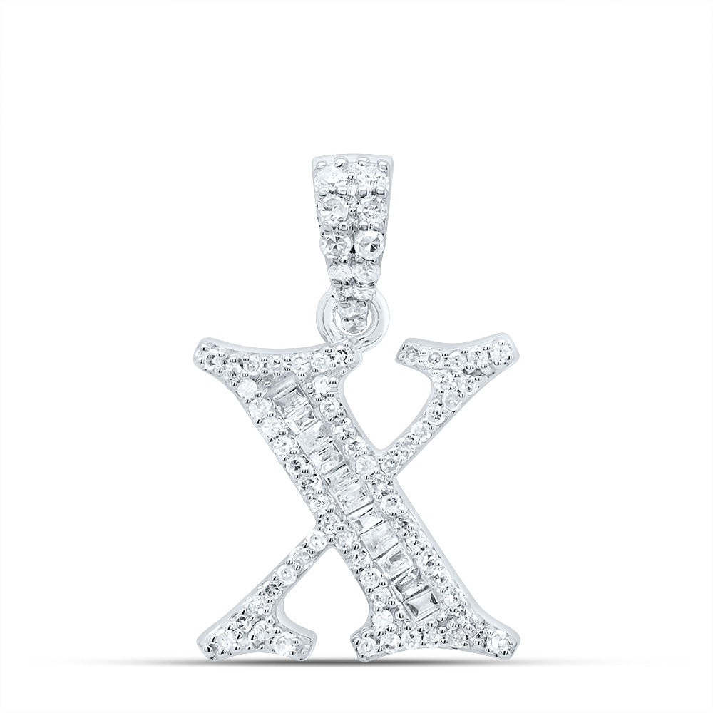 0.28 Ctw Natural Diamond Baguette Hiphop Initial Letter X Pendant in 10k White Gold