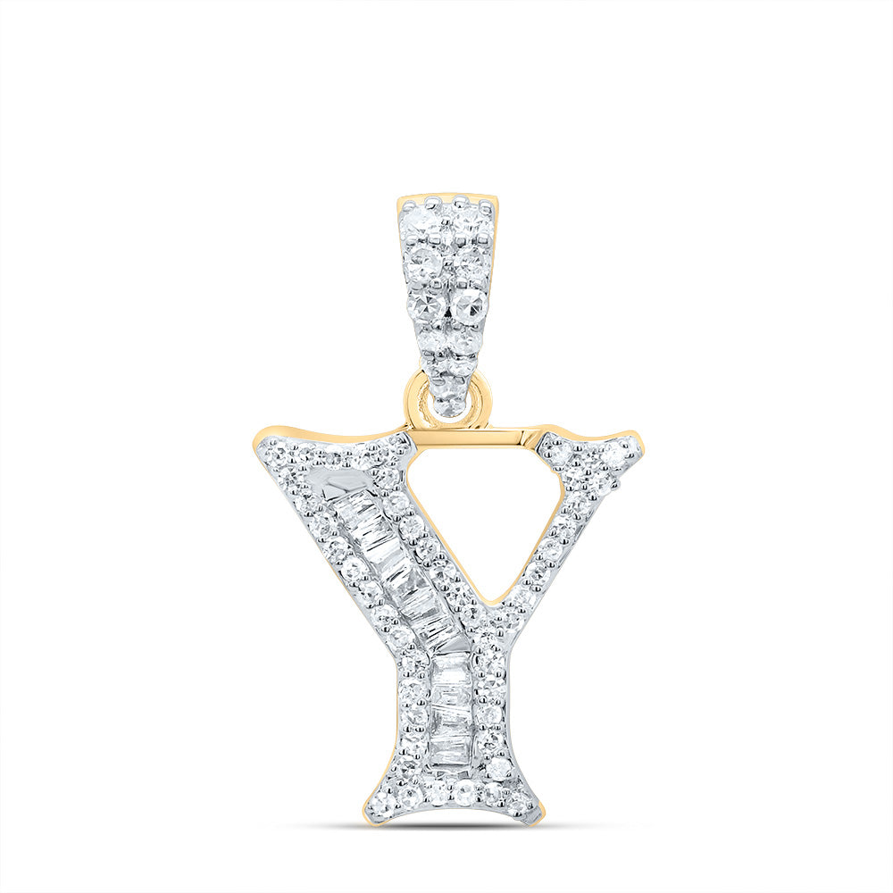 0.23 Ctw Natural Diamond Baguette Hiphop Initial Letter Y Pendant in 10k Yellow Gold