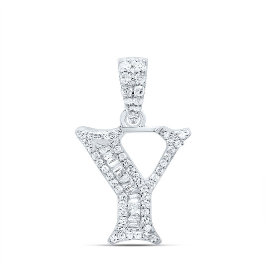 0.24 Ctw Natural Diamond Baguette Hiphop Initial Letter Y Pendant in 10k White Gold