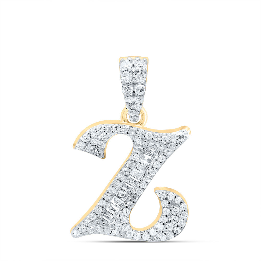 0.27 Ctw Natural Diamond Baguette Hiphop Initial Letter Z Pendant in 10k Yellow Gold