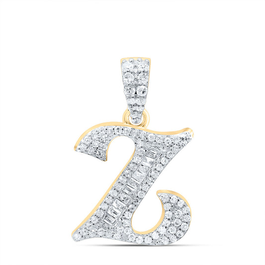 0.27 Ctw Natural Diamond Baguette Hiphop Initial Letter Z Pendant in 10k Yellow Gold