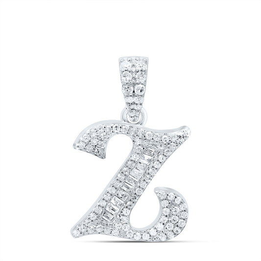 0.27 Ctw Natural Diamond Baguette Hiphop Initial Letter Z Pendant in 10k White Gold
