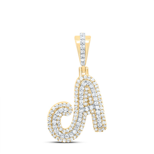 0.49 Ctw Natural Diamond Cursive Initial Letter A Pendant in 10kt Yellow Gold