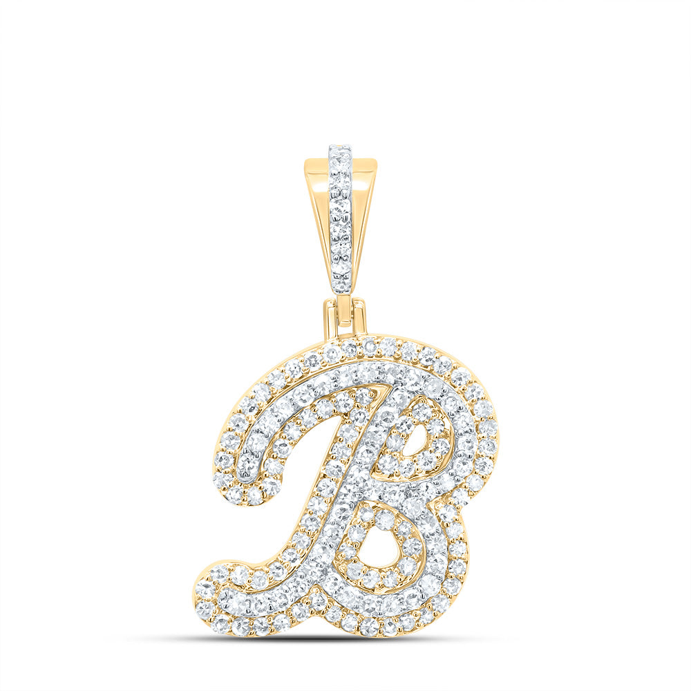 0.45 Ctw Natural Diamond Hiphop Designer Initial Letter B Pendant in 10k Yellow Gold