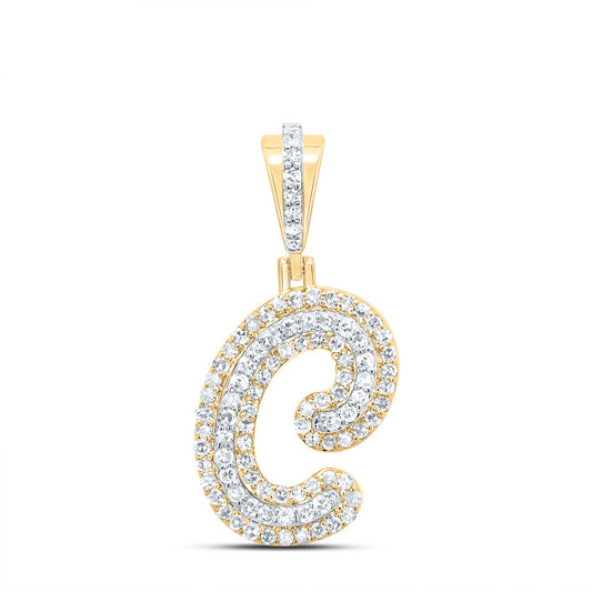 0.34 Ctw Natural Diamond Hiphop Designer Initial Letter C Pendant in 10k Yellow Gold