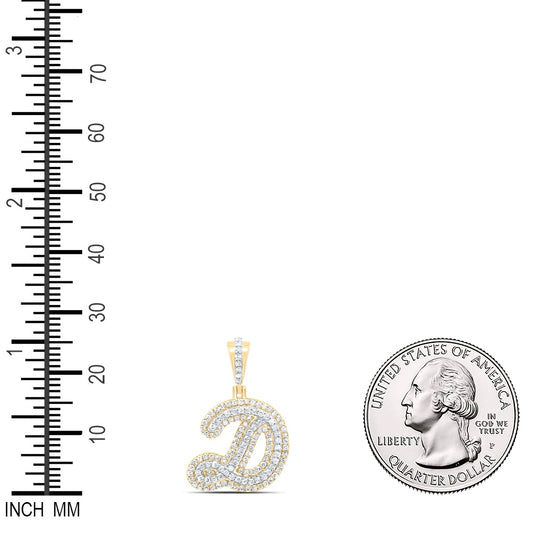 0.45 Ctw Natural Diamond Hiphop Initial Letter D Pendant in 10k Yellow Gold