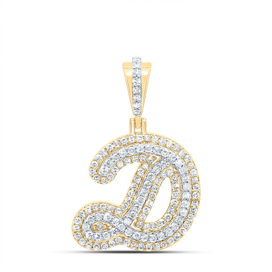 0.45 Ctw Natural Diamond Hiphop Initial Letter D Pendant in 10k Yellow Gold