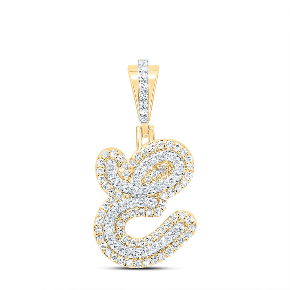 0.37 Ctw Natural Diamond Hiphop Designer Initial Letter E Pendant in 10k Yellow Gold