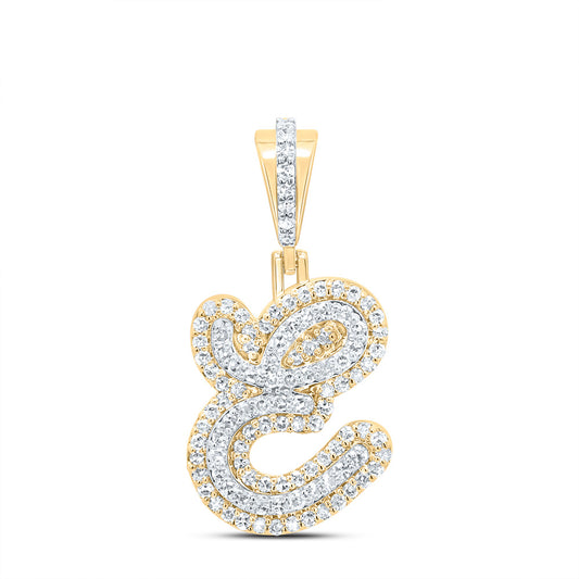 0.37 Ctw Natural Diamond Hiphop Designer Initial Letter E Pendant in 10k Yellow Gold