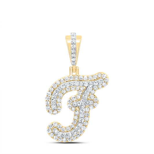0.41 Ctw Natural Diamond Hiphop Designer Initial Letter F Pendant in 10k Yellow Gold