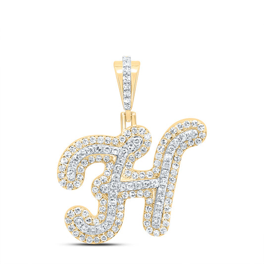 0.48 Ctw Natural Diamond Hiphop Designer Initial Letter H Pendant in 10k Yellow Gold